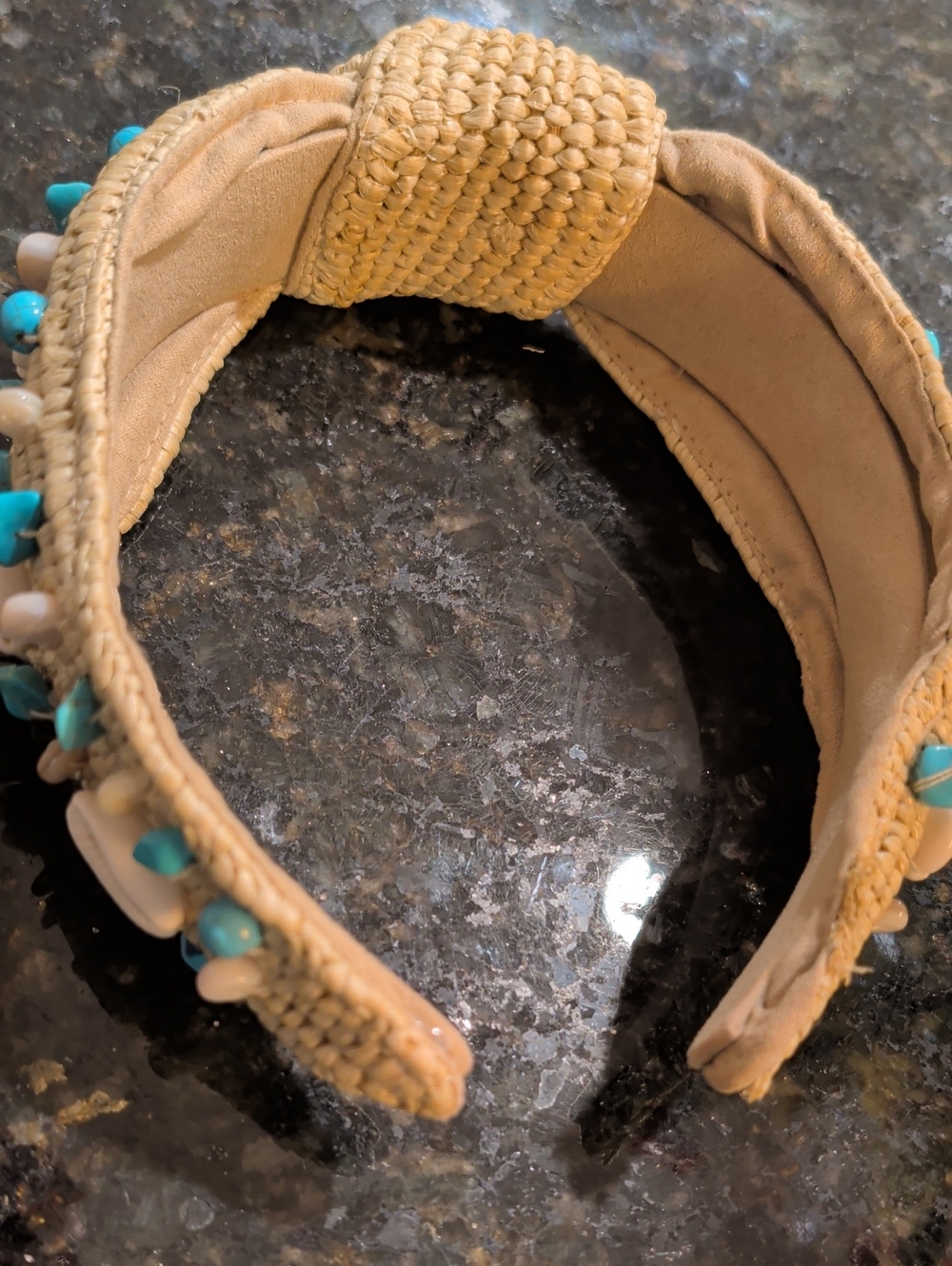 Beaded Shell & Turquoise Raffia Headband - Picture 4 of 4